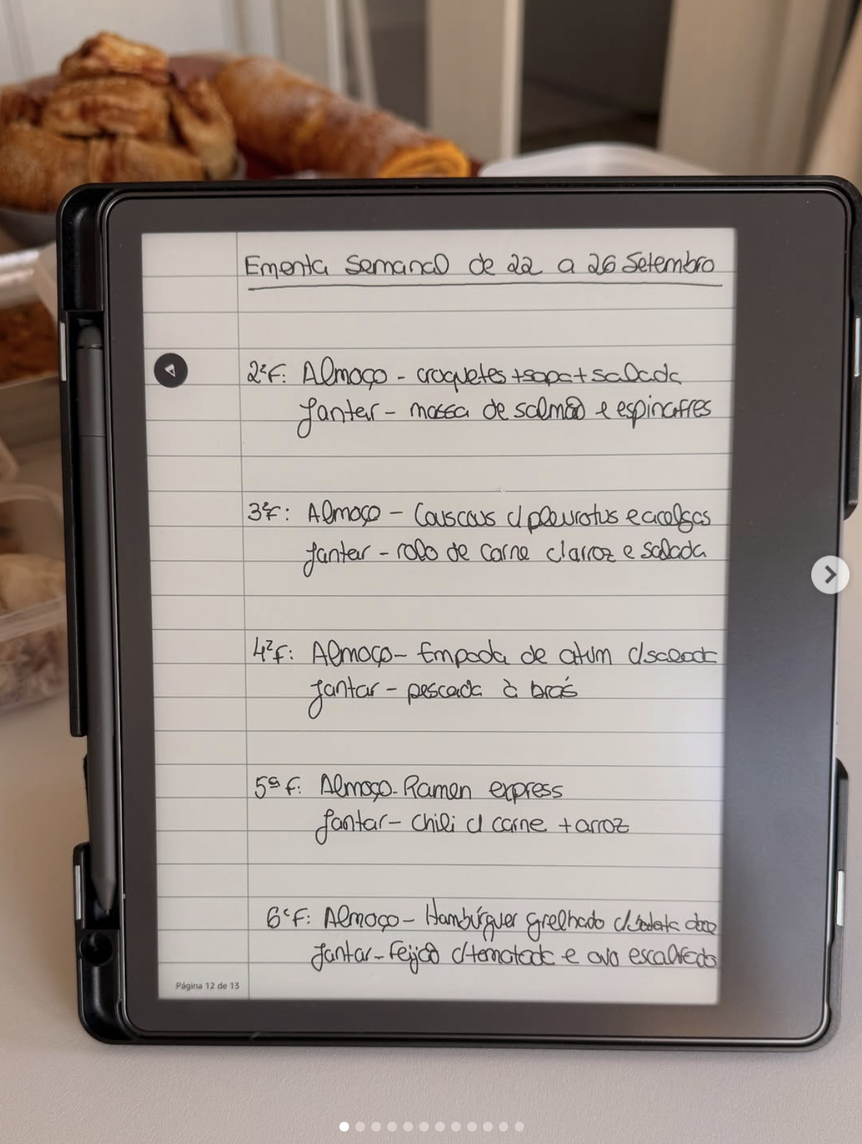 Ementa semanal de 22 a 26 de Setembro